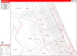 Daytona Beach Wall Map Zip Code Red Line Style 2026